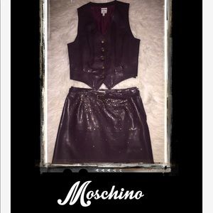 Moschino studded leather vest and skirt